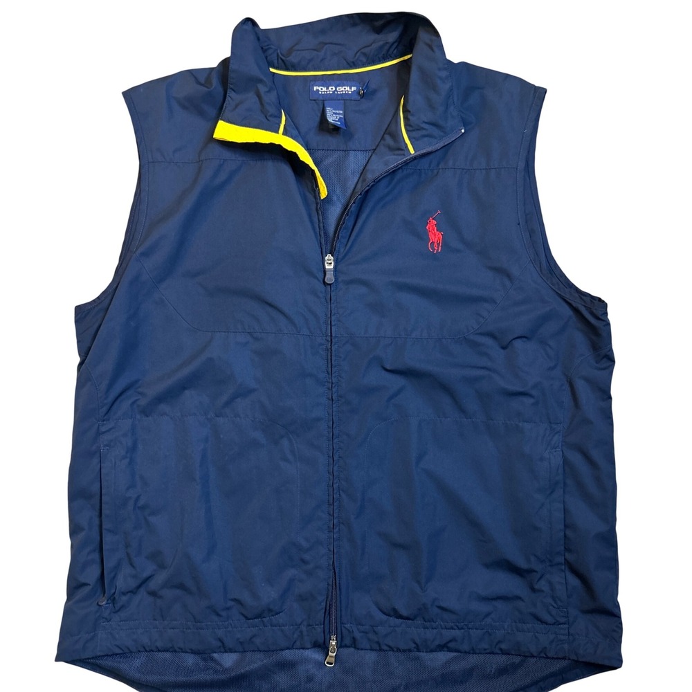 Polo Golf Ralph Lauren Vest Mens XL Navy Blue Vintage red pony horse Full Zip